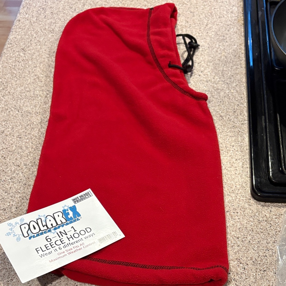 NWT Unisex Six in One Fleece Hood, Red, Polarex Fleece Apparel